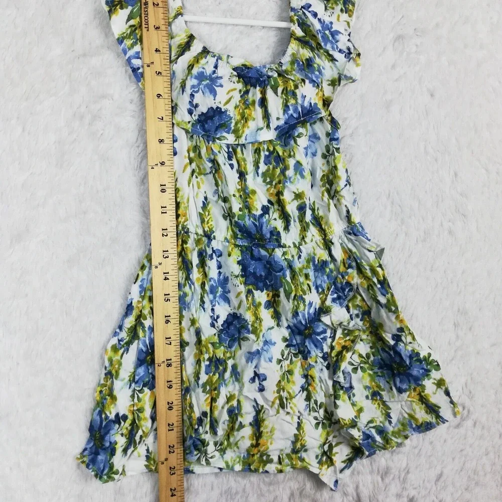 Btween Girls Dress Midi Blue White Floral Cap Sleeve Scrunchie Ruffle 6‎ New